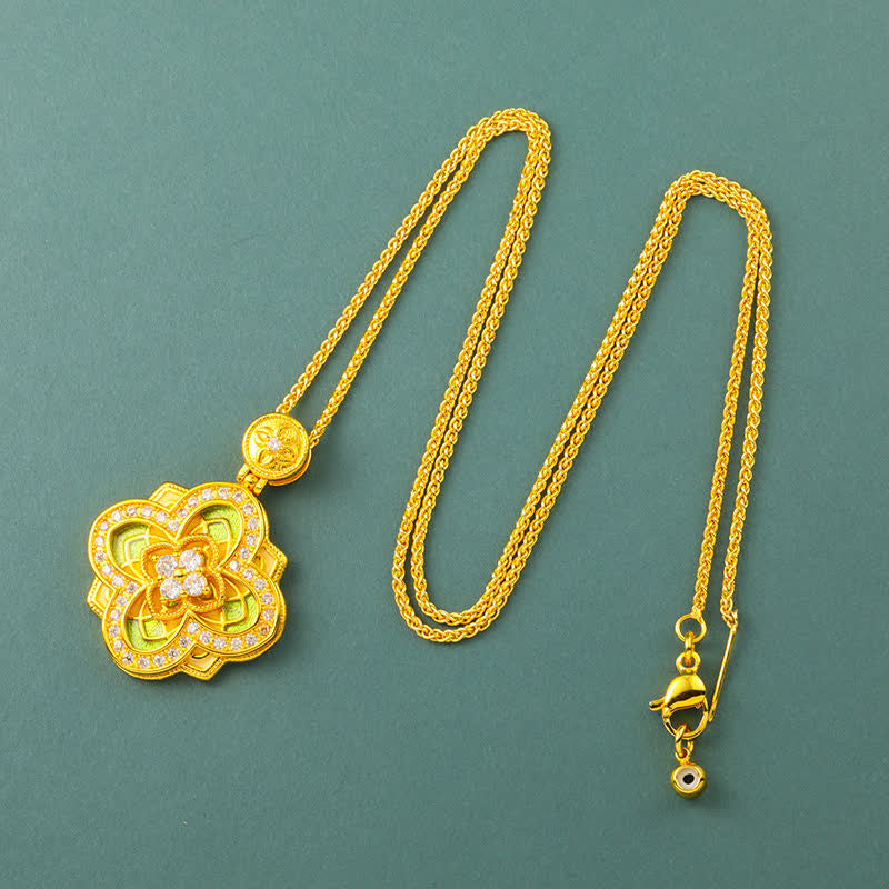 Buddha Stones Collana con bussola Ruyi in rame placcato oro Begonia con connessione armonica - Catena di begonie - image 7