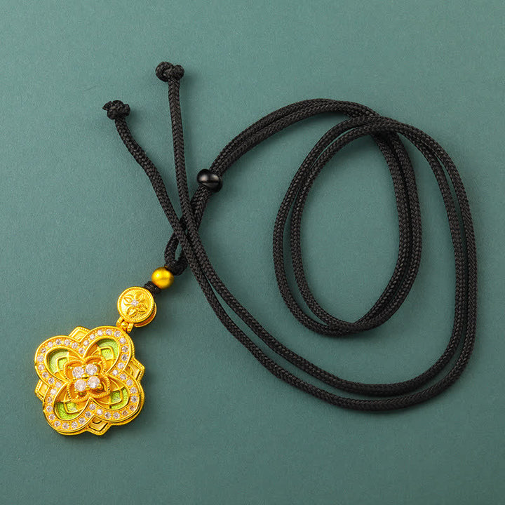 Buddha Stones Collana con bussola Ruyi in rame placcato oro Begonia con connessione armonica - Begonia corda nera - image 9