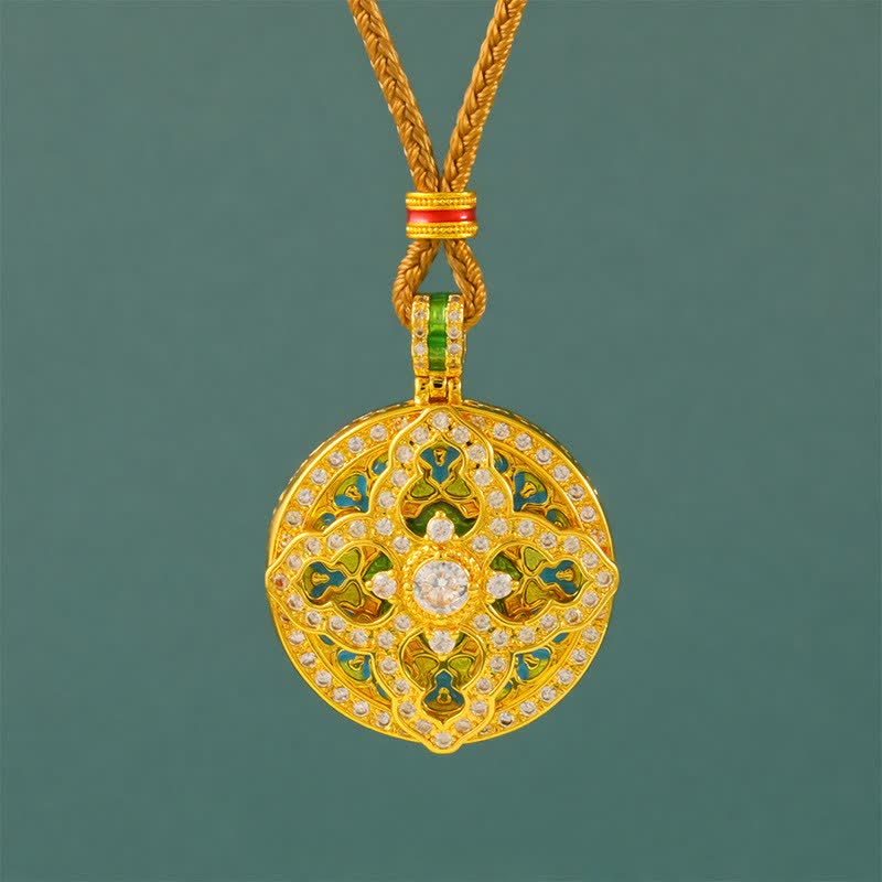 Buddha Stones Collana con ciondolo rotondo a forma di zucca in ottone placcato oro, simbolo di energia. - Corda d'oro - image 0
