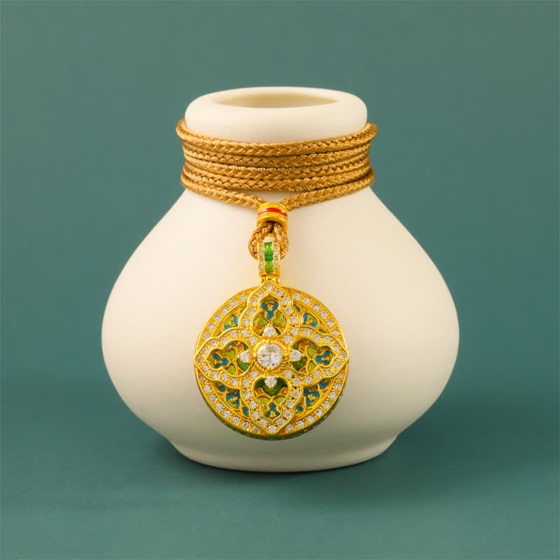 Buddha Stones Collana con ciondolo rotondo a forma di zucca in ottone placcato oro, simbolo di energia. - image 1