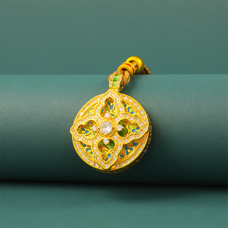 Buddha Stones Collana con ciondolo rotondo a forma di zucca in ottone placcato oro, simbolo di energia. - image 3