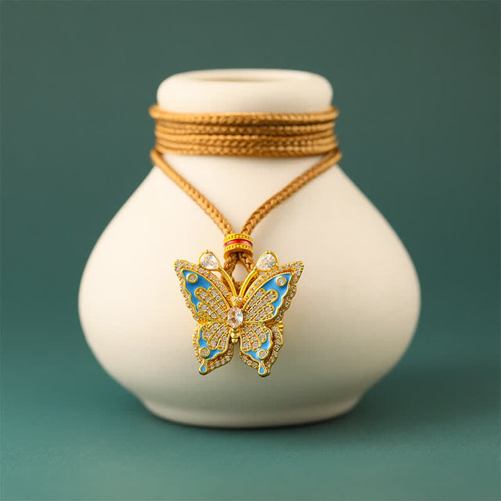 Buddha Stones Collana con ciondolo a forma di farfalla trasformabile in ottone placcato oro - image 3