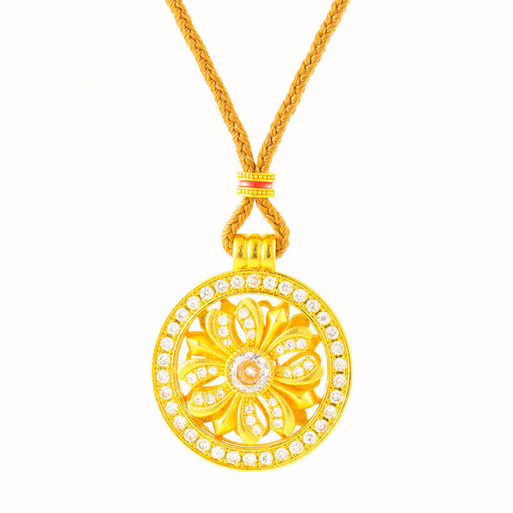 Buddha Stones Collana con ciondolo rotondo a forma di fiore di iris girevole in ottone placcato oro - image 4