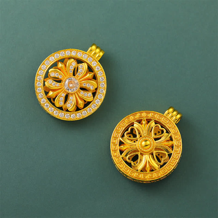 Buddha Stones Collana con ciondolo rotondo a forma di fiore di iris girevole in ottone placcato oro - image 9