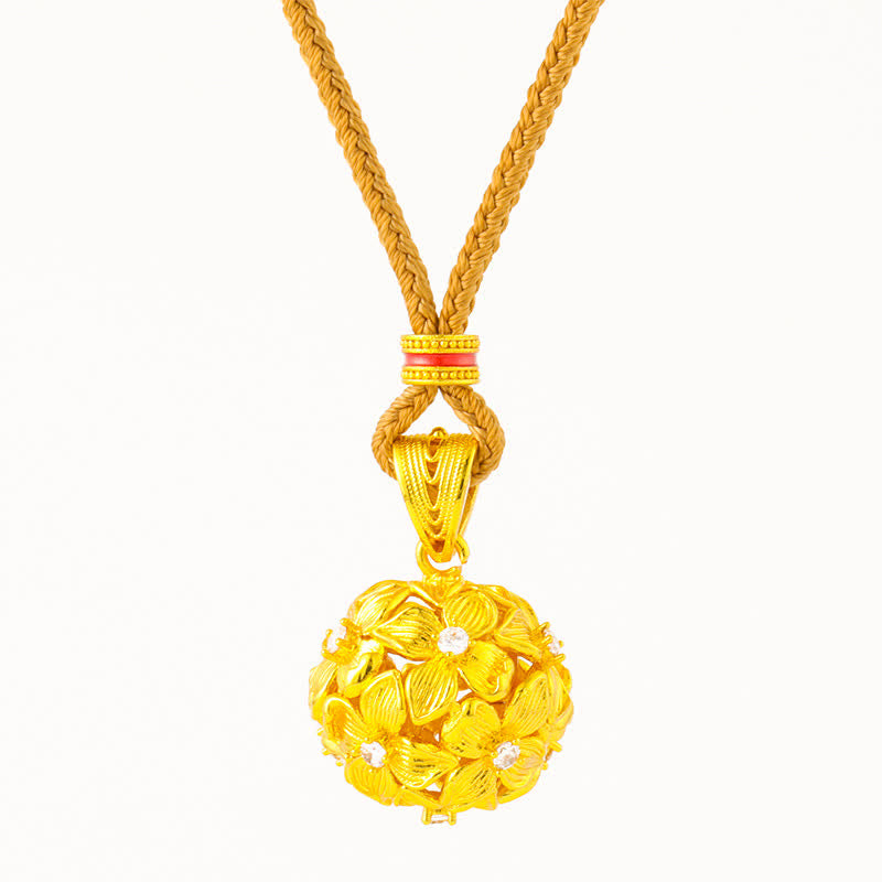 Buddha Stones Collana con pendente a forma di ortensia traforata in ottone placcato oro - image 4