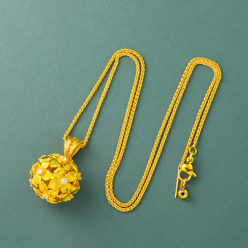 Buddha Stones Collana con pendente a forma di ortensia traforata in ottone placcato oro - Catena - image 8