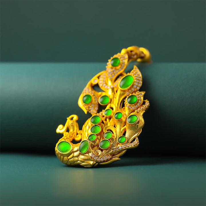 Buddha Stones Collana con pavone in ottone placcato oro, simbolo di autostima. - image 3