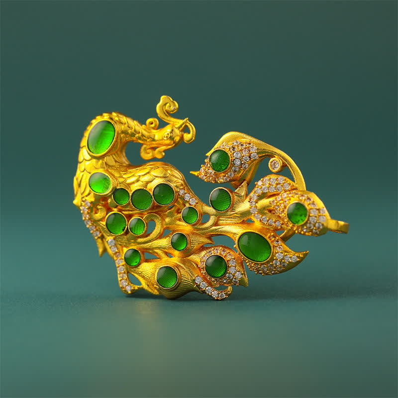 Buddha Stones Collana con pavone in ottone placcato oro, simbolo di autostima. - image 10