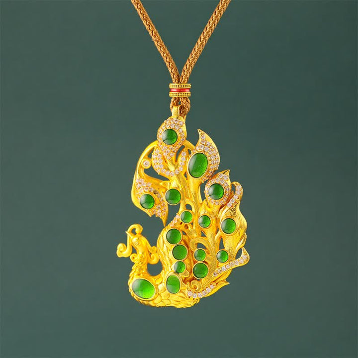 Buddha Stones Collana con pavone in ottone placcato oro, simbolo di autostima. - Corda d'oro - image 0