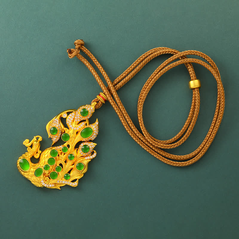 Buddha Stones Collana con pavone in ottone placcato oro, simbolo di autostima. - image 1