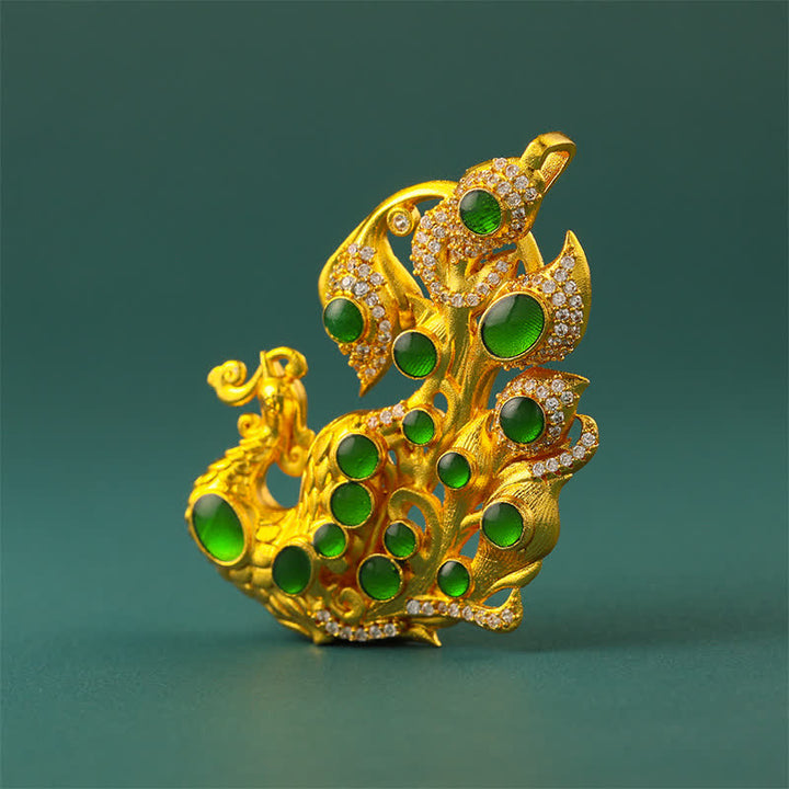 Buddha Stones Collana con pavone in ottone placcato oro, simbolo di autostima. - image 11