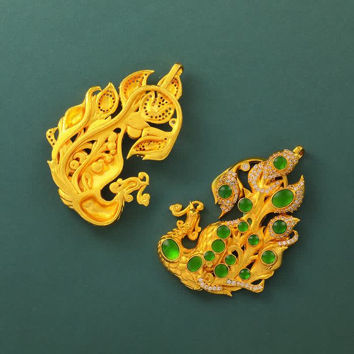 Buddha Stones Collana con pavone in ottone placcato oro, simbolo di autostima. - image 8