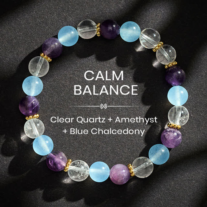 Buddha Stones Bracciale protettivo con perle di quarzo trasparente, ametista e calcedonio blu. - Quarzo trasparente (Protezione ♥ Guarigione) - image 0