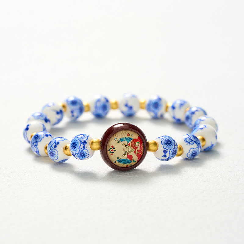 Buddha Stones Braccialetto con perline a forma di volpe in porcellana blu e bianca, simbolo di saggezza. - image 10