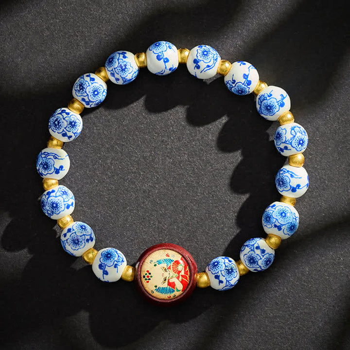 Buddha Stones Braccialetto con perline a forma di volpe in porcellana blu e bianca, simbolo di saggezza. - image 3