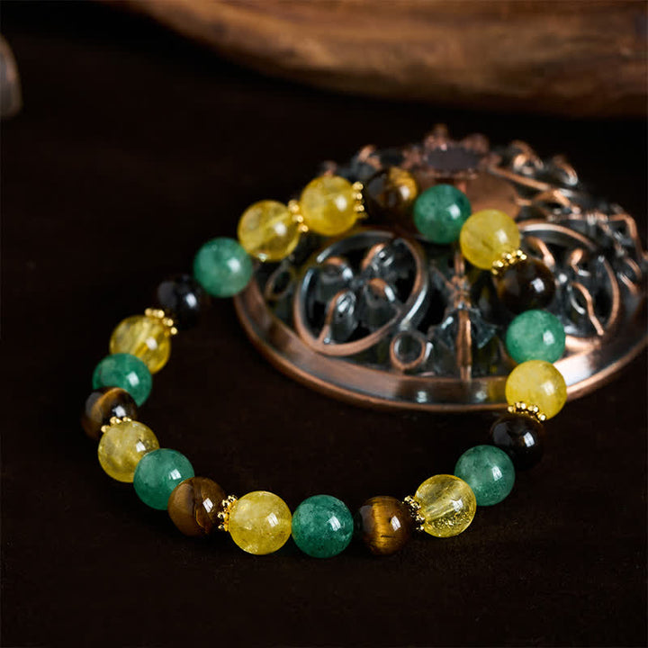 Buddha Stones Bracciale della felicità con citrino occhio di tigre e perline di quarzo verde fragola - image 3