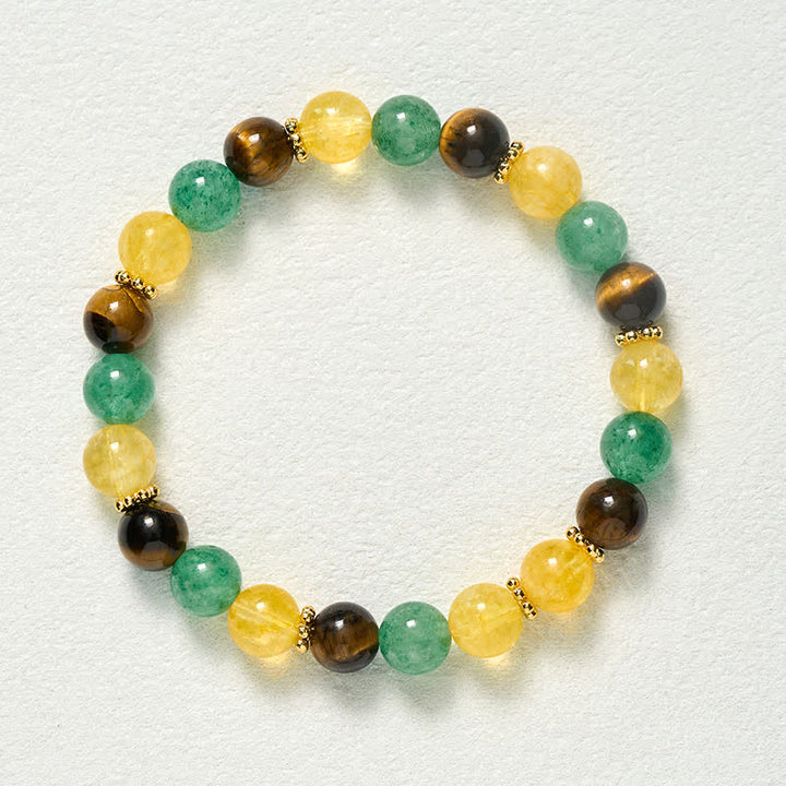 Buddha Stones Bracciale della felicità con citrino occhio di tigre e perline di quarzo verde fragola - image 9