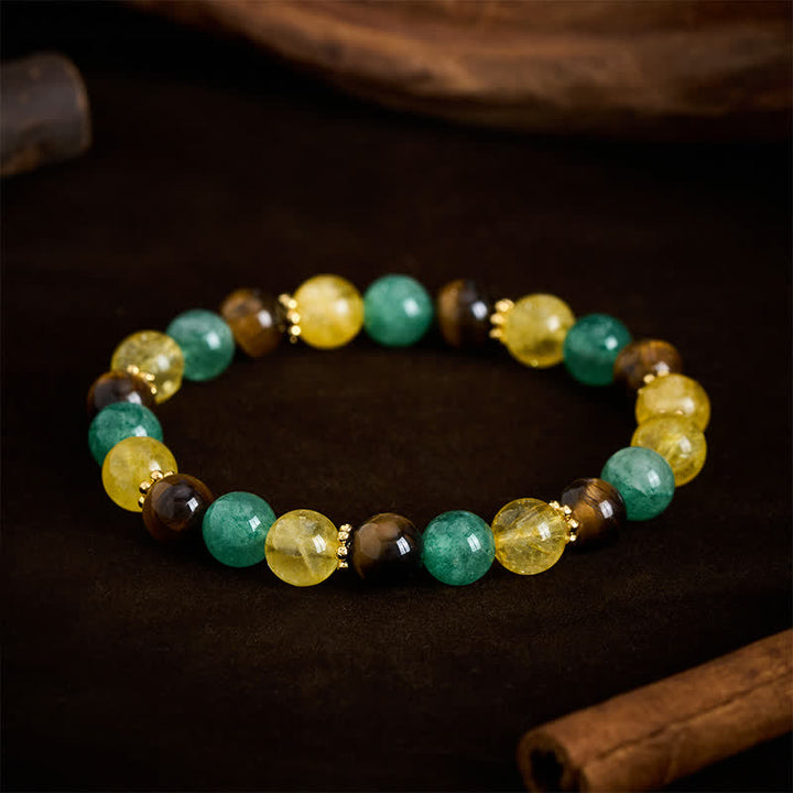 Buddha Stones Bracciale della felicità con citrino occhio di tigre e perline di quarzo verde fragola - image 1
