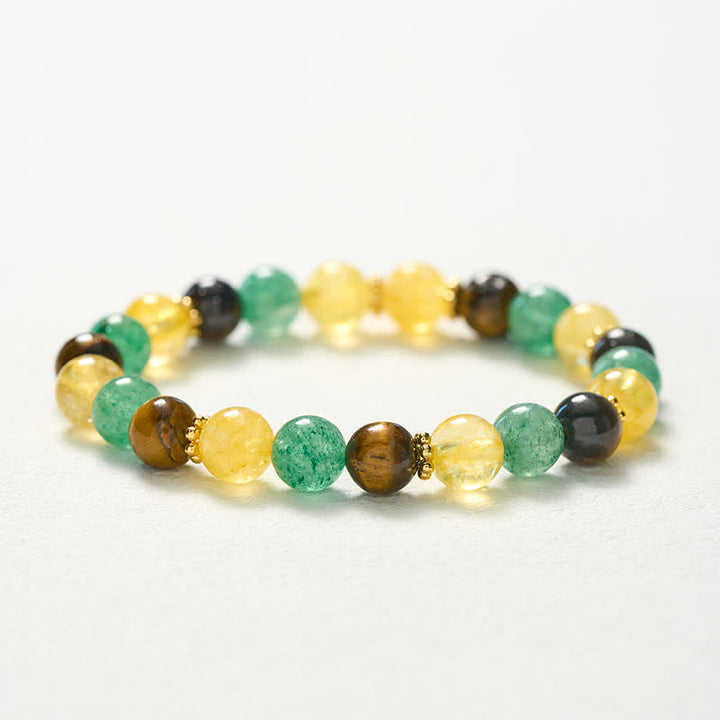 Buddha Stones Bracciale della felicità con citrino occhio di tigre e perline di quarzo verde fragola - image 10