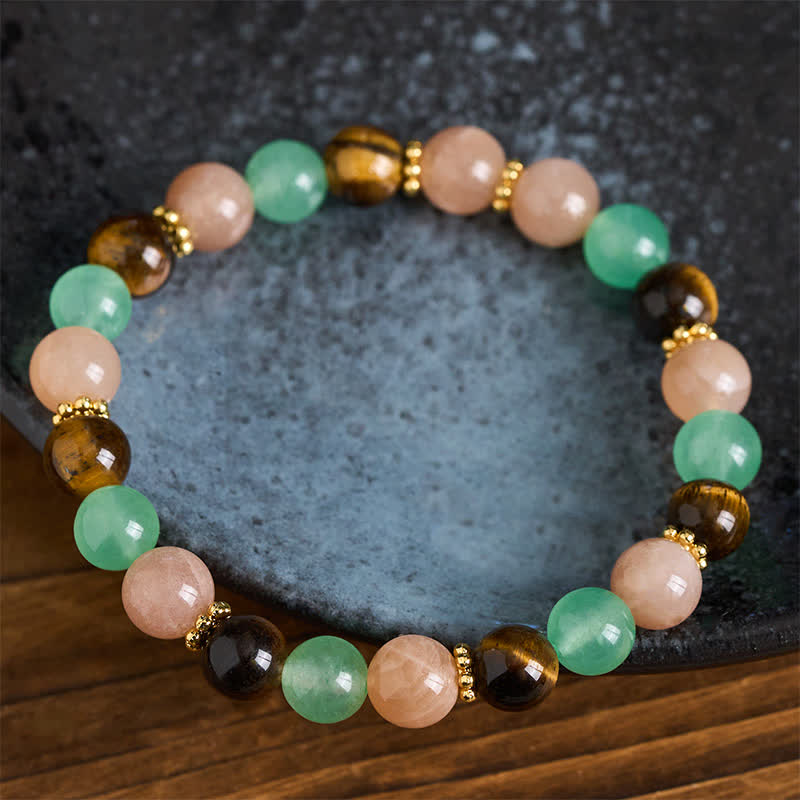 Buddha Stones Bracciale portafortuna con perline di avventurina verde, occhio di tigre e pietra del sole - image 2