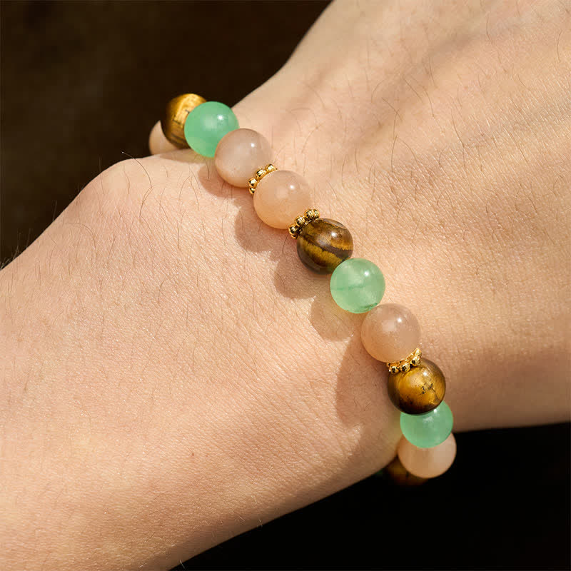 Buddha Stones Bracciale portafortuna con perline di avventurina verde, occhio di tigre e pietra del sole - image 4