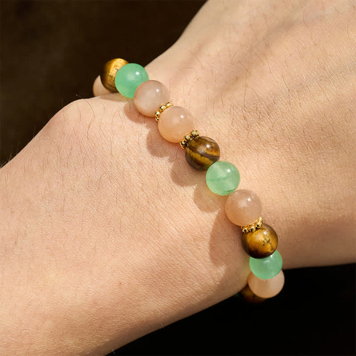 Buddha Stones Bracciale portafortuna con perline di avventurina verde, occhio di tigre e pietra del sole - image 4