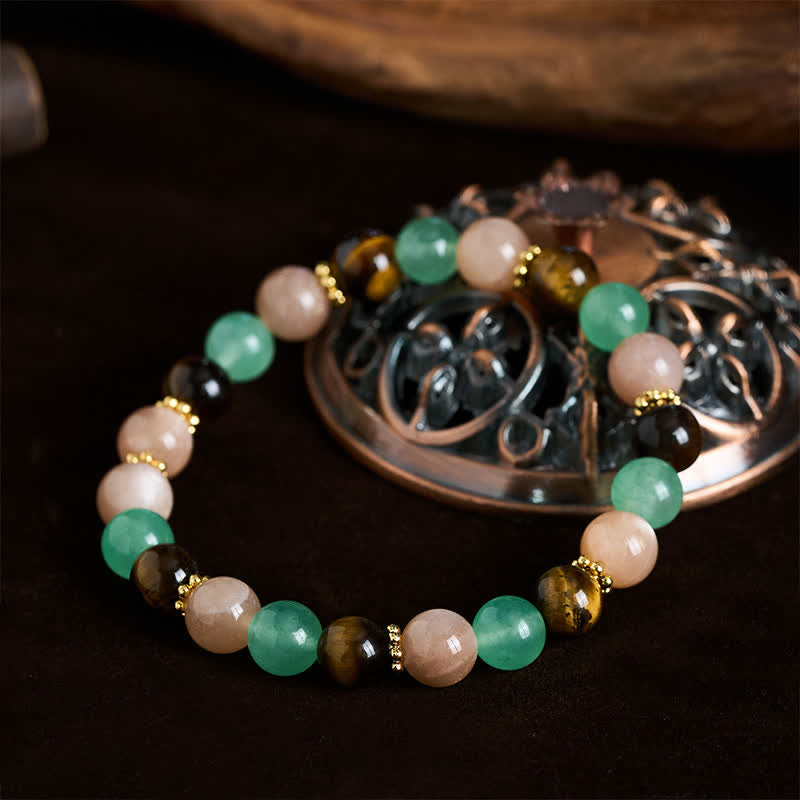 Buddha Stones Bracciale portafortuna con perline di avventurina verde, occhio di tigre e pietra del sole - image 3