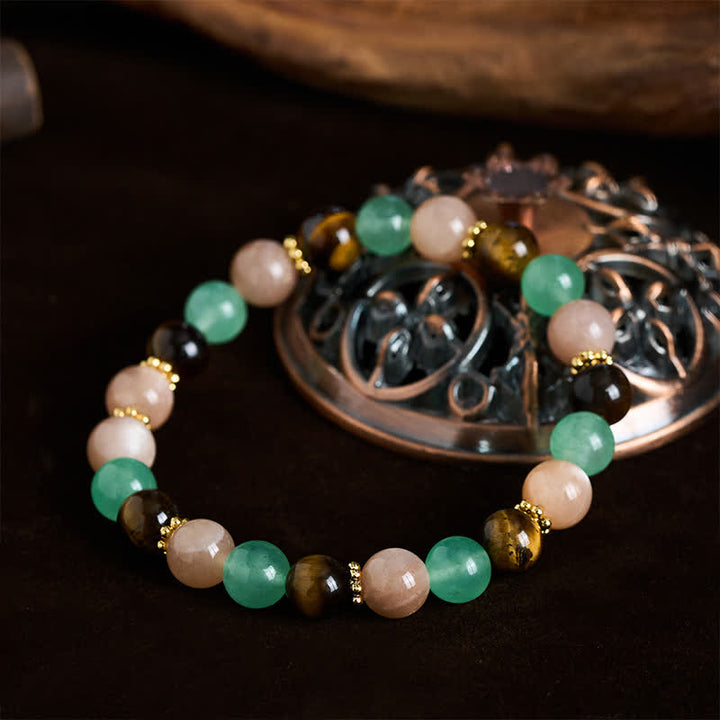 Buddha Stones Bracciale portafortuna con perline di avventurina verde, occhio di tigre e pietra del sole - image 3