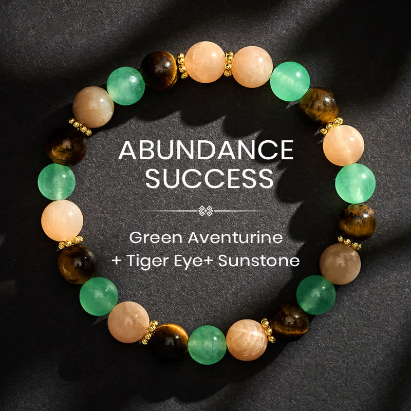 Buddha Stones Bracciale portafortuna con perline di avventurina verde, occhio di tigre e pietra del sole - 8 mm - image 0