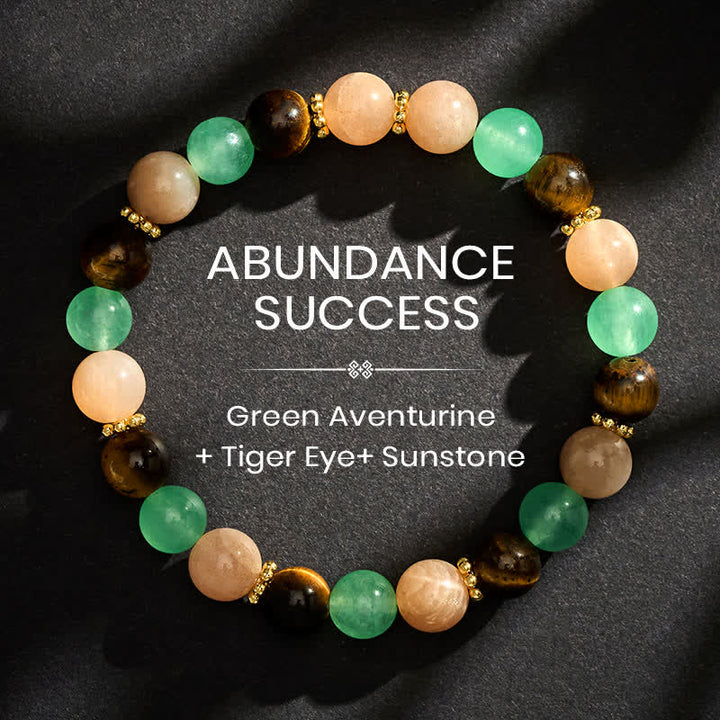 Buddha Stones Bracciale portafortuna con perline di avventurina verde, occhio di tigre e pietra del sole - 8 mm - image 0