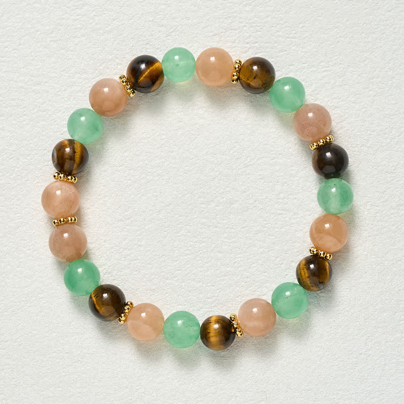Buddha Stones Bracciale portafortuna con perline di avventurina verde, occhio di tigre e pietra del sole - image 9
