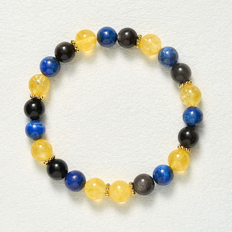 Buddha Stones Bracciale Serenity con perle di lapislazzuli, ossidiana e citrino con riflessi argentati. - image 9