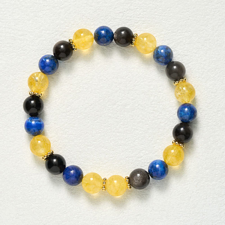 Buddha Stones Bracciale Serenity con perle di lapislazzuli, ossidiana e citrino con riflessi argentati. - image 9