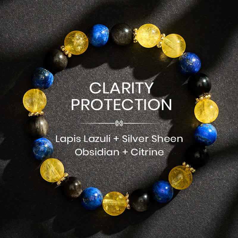 Buddha Stones Bracciale Serenity con perle di lapislazzuli, ossidiana e citrino con riflessi argentati. - 8 mm - image 0