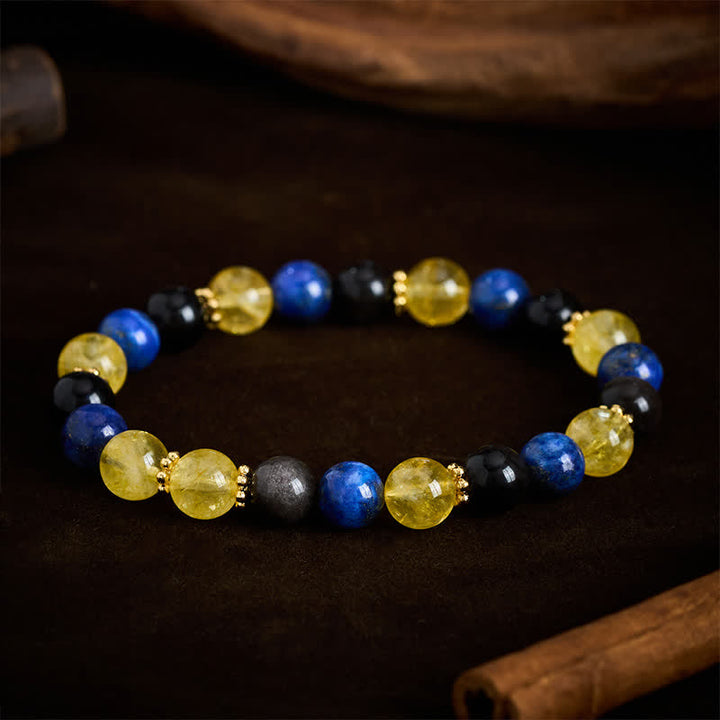 Buddha Stones Bracciale Serenity con perle di lapislazzuli, ossidiana e citrino con riflessi argentati. - image 2