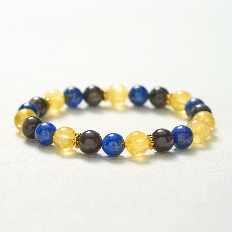 Buddha Stones Bracciale Serenity con perle di lapislazzuli, ossidiana e citrino con riflessi argentati. - image 10