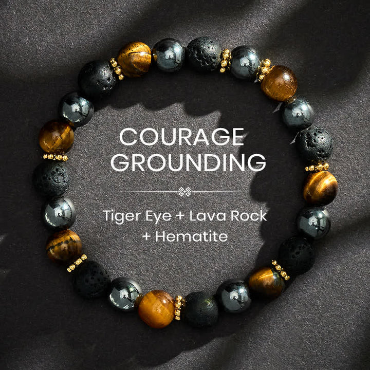 Buddha Stones Bracciale rinforzato con perle di ematite e pietra lavica occhio di tigre - 8 mm - image 0