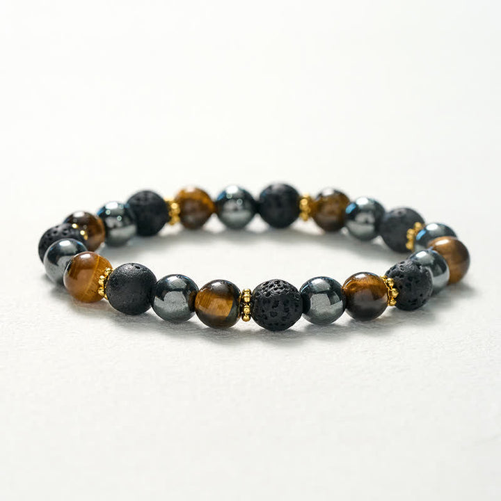 Buddha Stones Bracciale rinforzato con perle di ematite e pietra lavica occhio di tigre - image 10