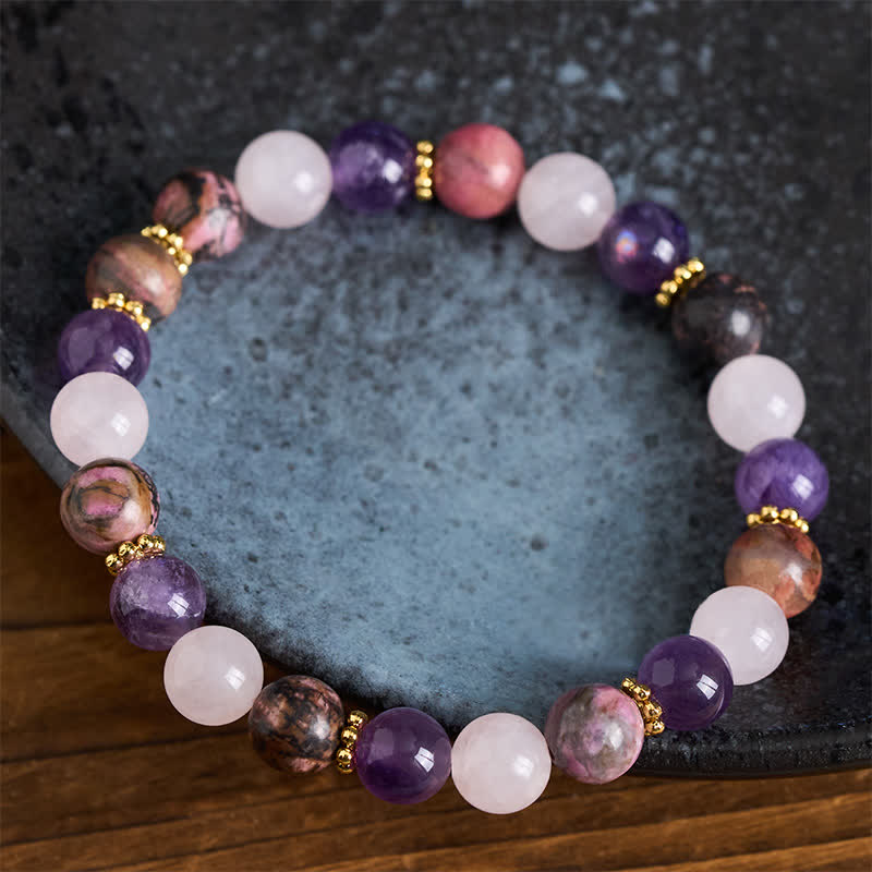 Buddha Stones Braccialetto della pace con perle di quarzo rosa, rodonite e ametista - image 3