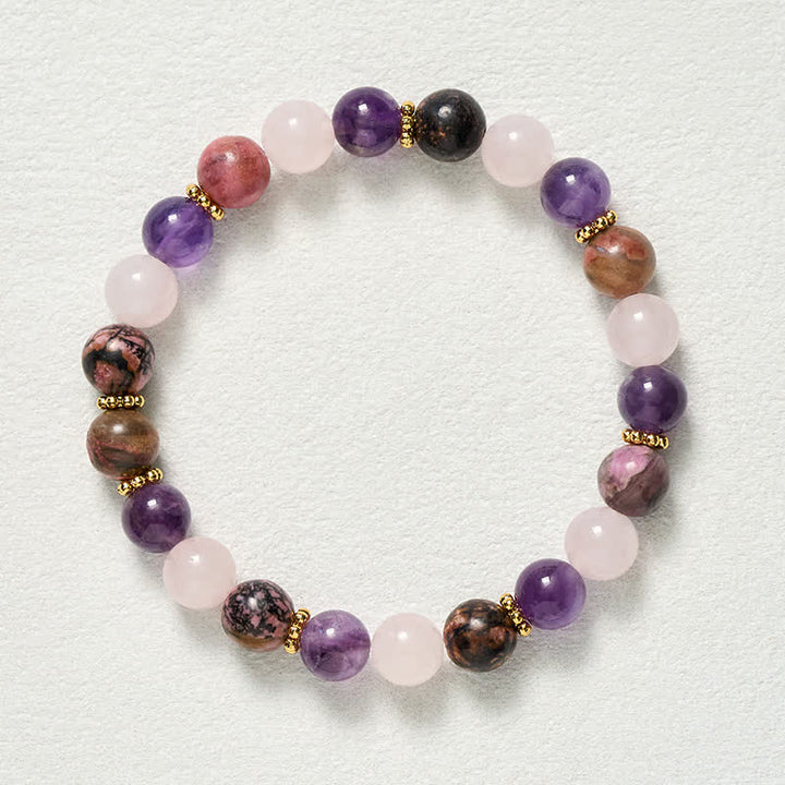 Buddha Stones Braccialetto della pace con perle di quarzo rosa, rodonite e ametista - image 9