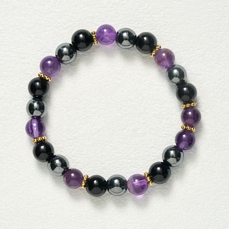 Buddha Stones Bracciale da meditazione con perle di ametista, ossidiana nera ed ematite. - image 9