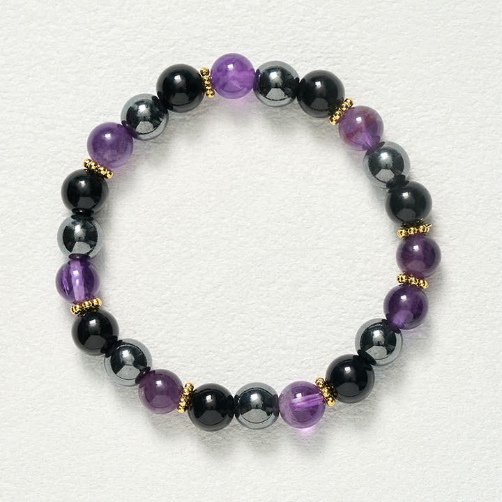 Buddha Stones Bracciale da meditazione con perle di ametista, ossidiana nera ed ematite. - image 9