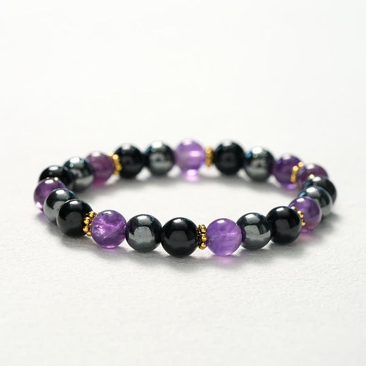 Buddha Stones Bracciale da meditazione con perle di ametista, ossidiana nera ed ematite. - image 10