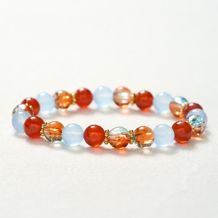 Buddha Stones Bracciale creativo con perline di calcedonio blu, agata rossa e liuli - image 9