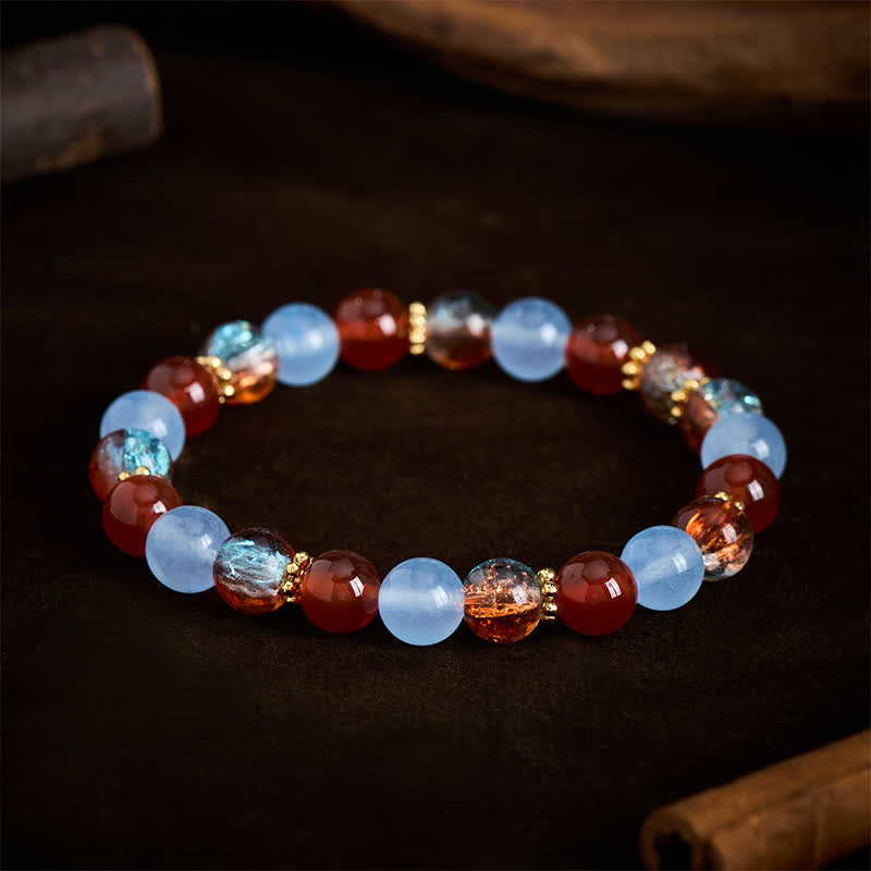 Buddha Stones Bracciale creativo con perline di calcedonio blu, agata rossa e liuli - image 2