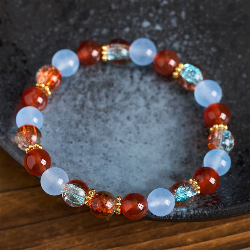 Buddha Stones Bracciale creativo con perline di calcedonio blu, agata rossa e liuli - image 3