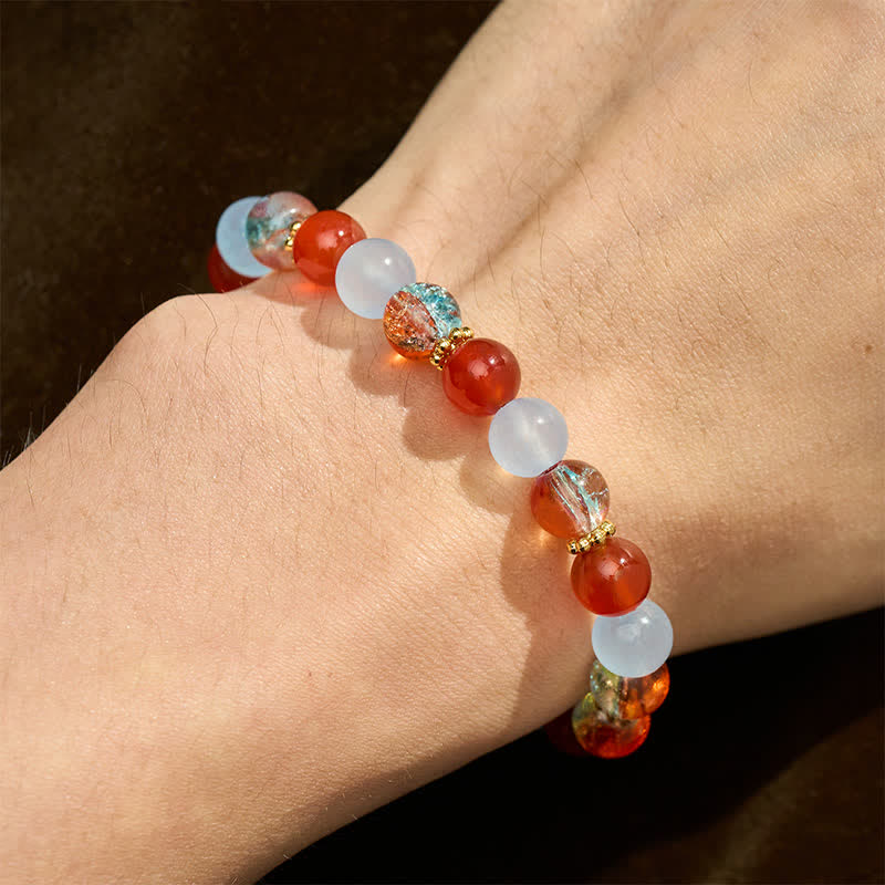 Buddha Stones Bracciale creativo con perline di calcedonio blu, agata rossa e liuli - image 4