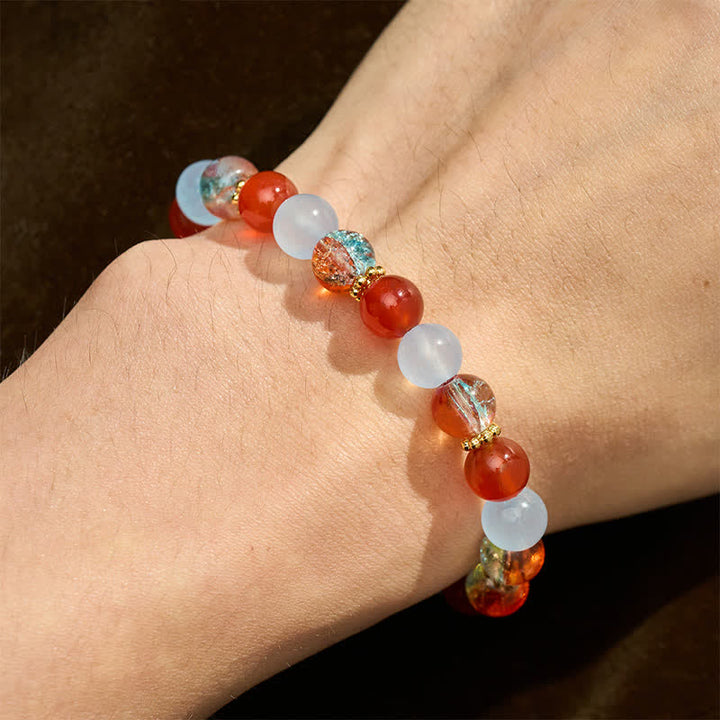 Buddha Stones Bracciale creativo con perline di calcedonio blu, agata rossa e liuli - image 4