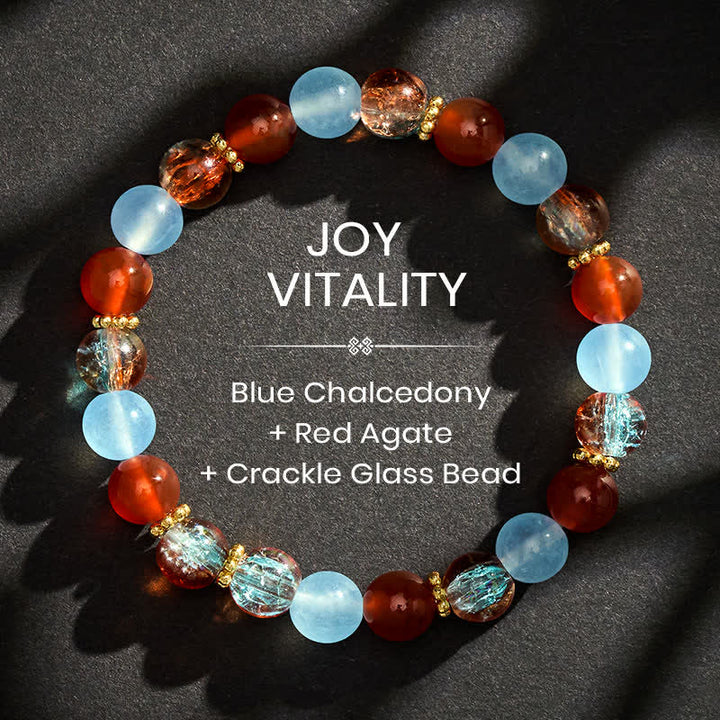 Buddha Stones Bracciale creativo con perline di calcedonio blu, agata rossa e liuli - 8 mm - image 0