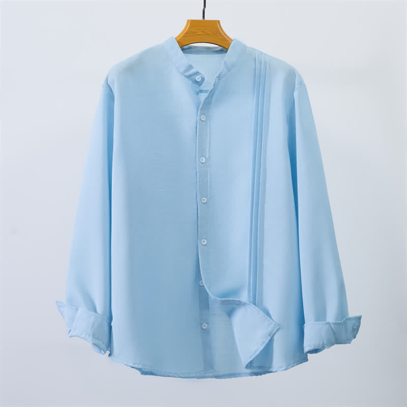 Buddha Stones Camicia da uomo a maniche lunghe, stile Tang, casual, con colletto alla coreana e bottoni, tinta unita, ideale per l'autunno. - image 1